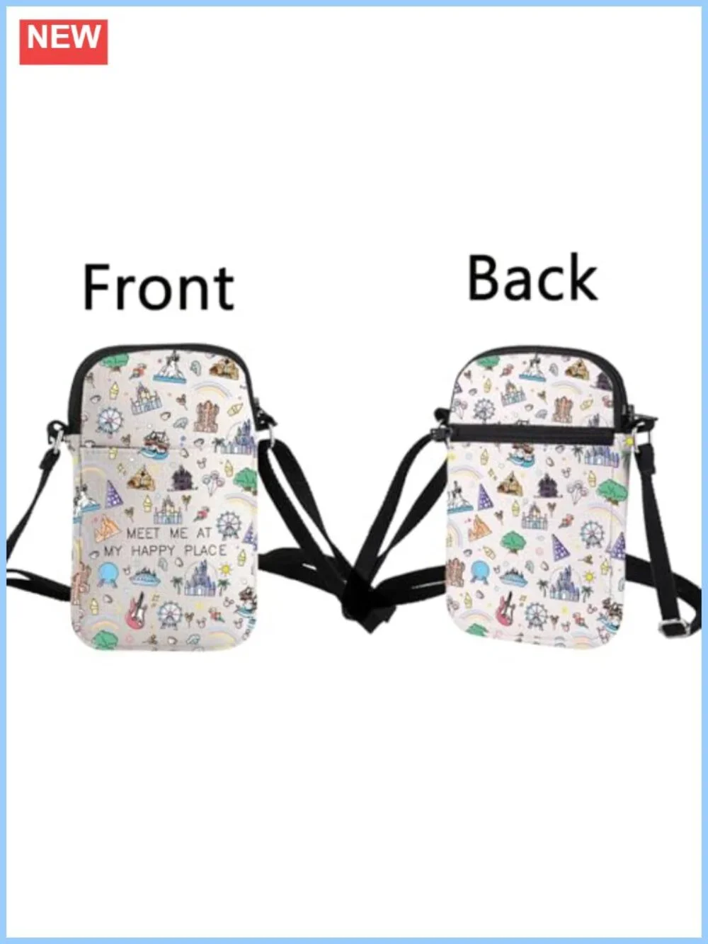 Women's Canvas Printed Crossbody Bag Mini Travel Purse with Zipper